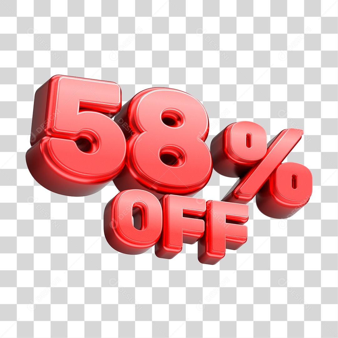 Número 3D 58% OFF Vermelho Elemento Para Composição PNG Transparente