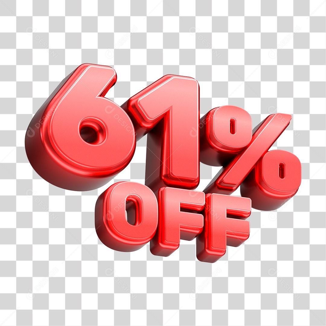 Número 3D 61% OFF Vermelho Elemento Para Composição PNG Transparente