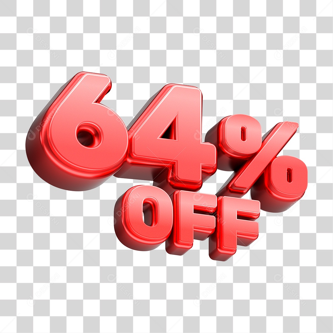 Número 3D 64% OFF Vermelho Elemento Para Composição PNG Transparente