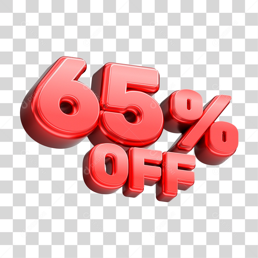 Número 3D 65% OFF Vermelho Elemento Para Composição PNG Transparente