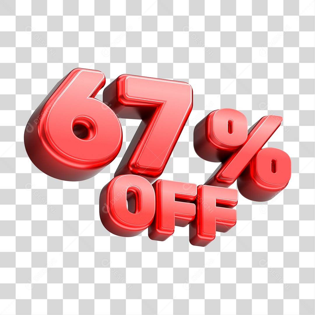 Número 3D 67% OFF Vermelho Elemento Para Composição PNG Transparente