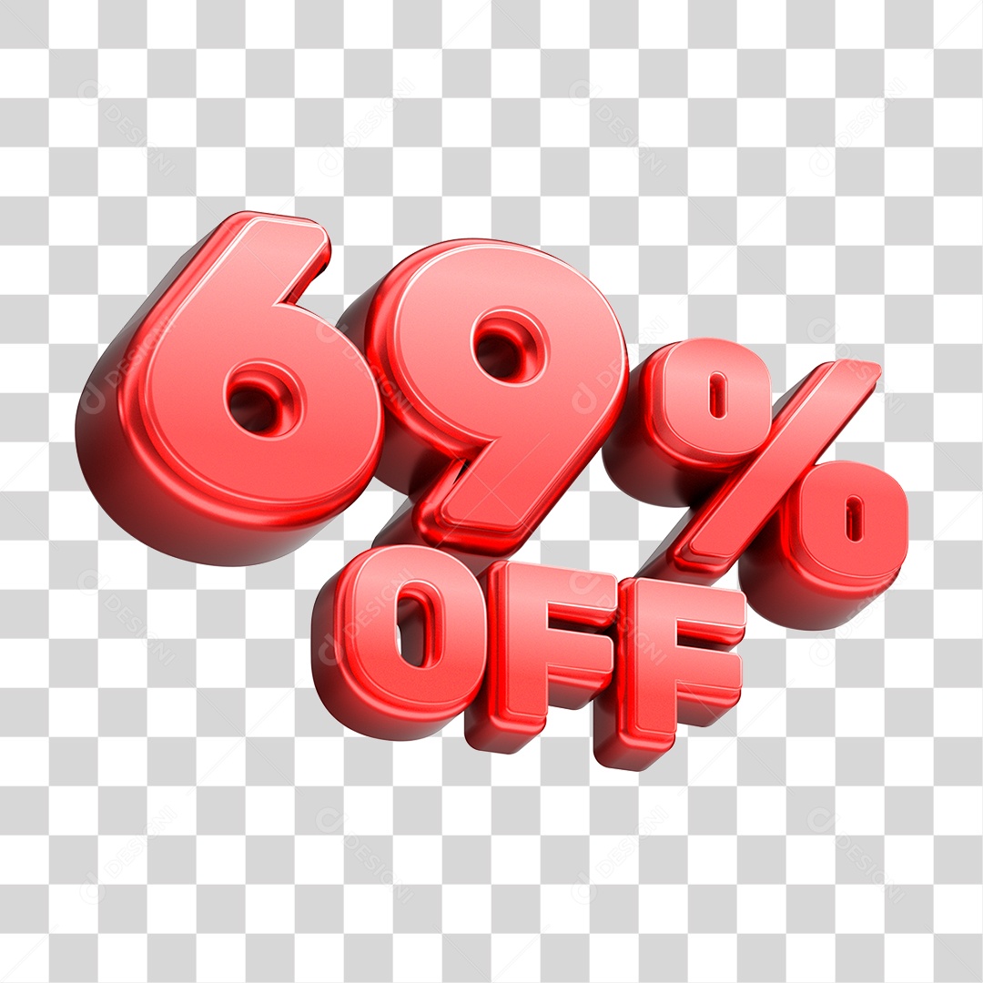 Número 3D 69% OFF Vermelho Elemento Para Composição PNG Transparente