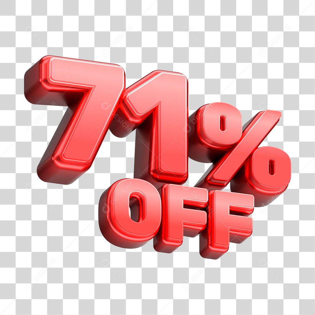 Número 3D 71% OFF Vermelho Elemento Para Composição PNG Transparente