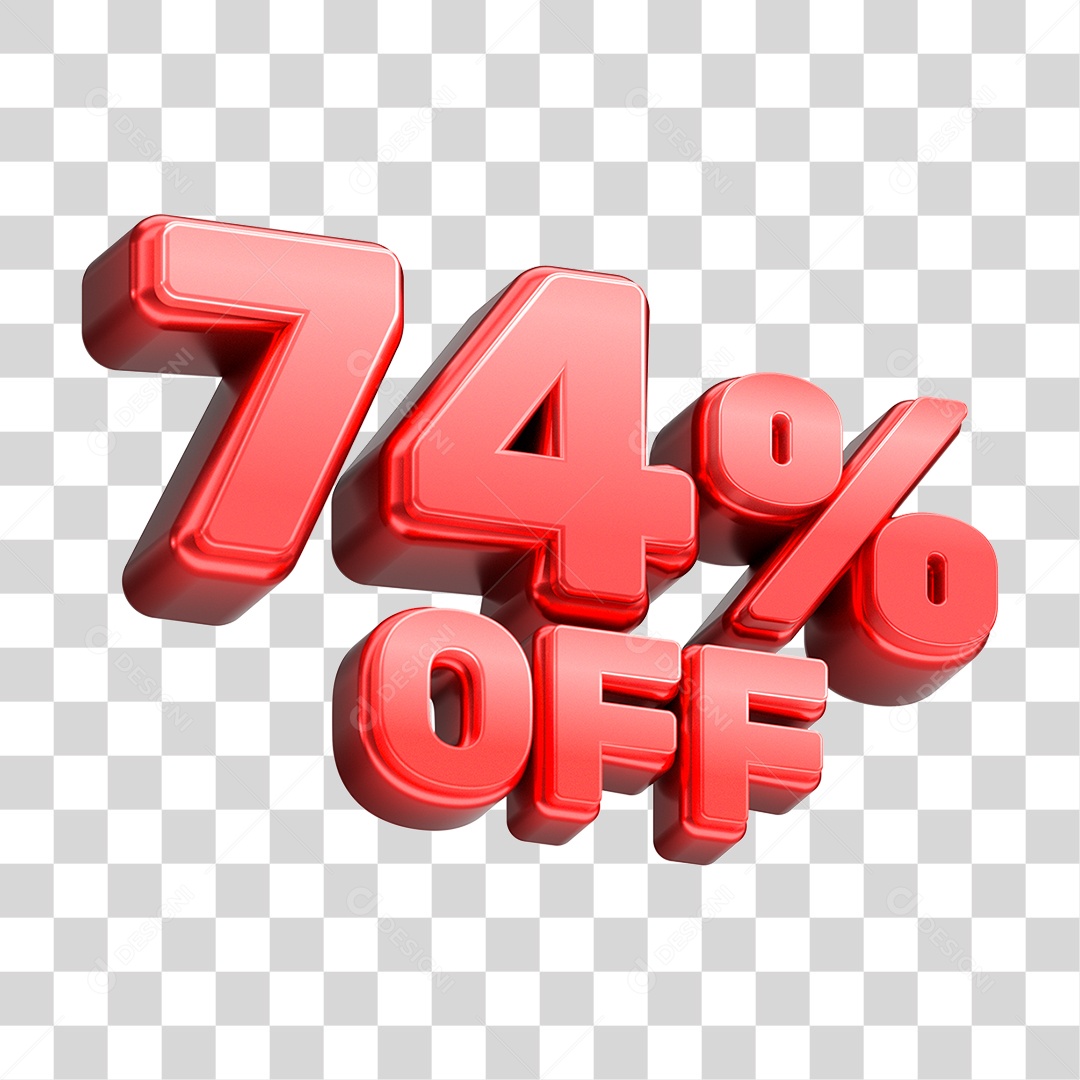 Número 3D 74% OFF Vermelho Elemento Para Composição PNG Transparente
