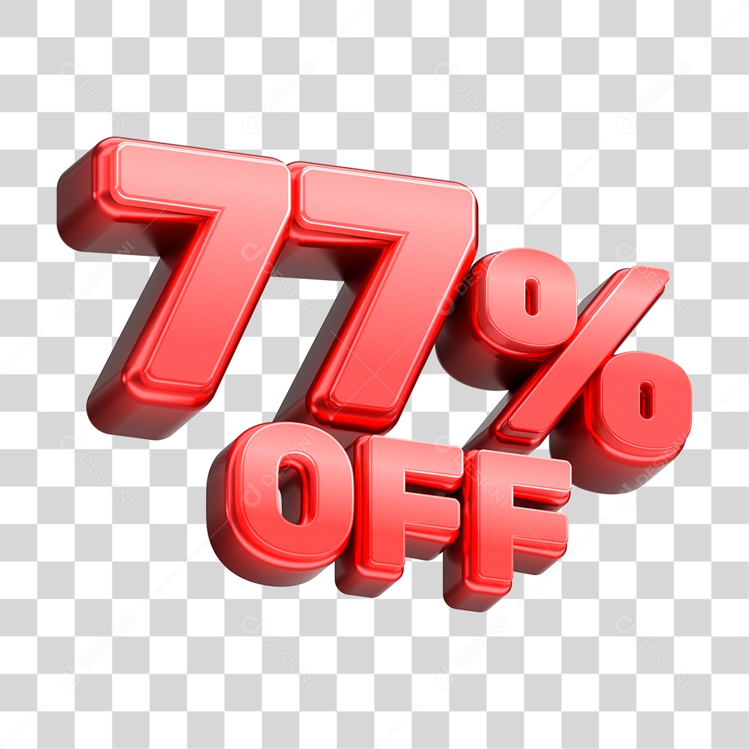 Número 3D 77% OFF Vermelho Elemento Para Composição PNG Transparente