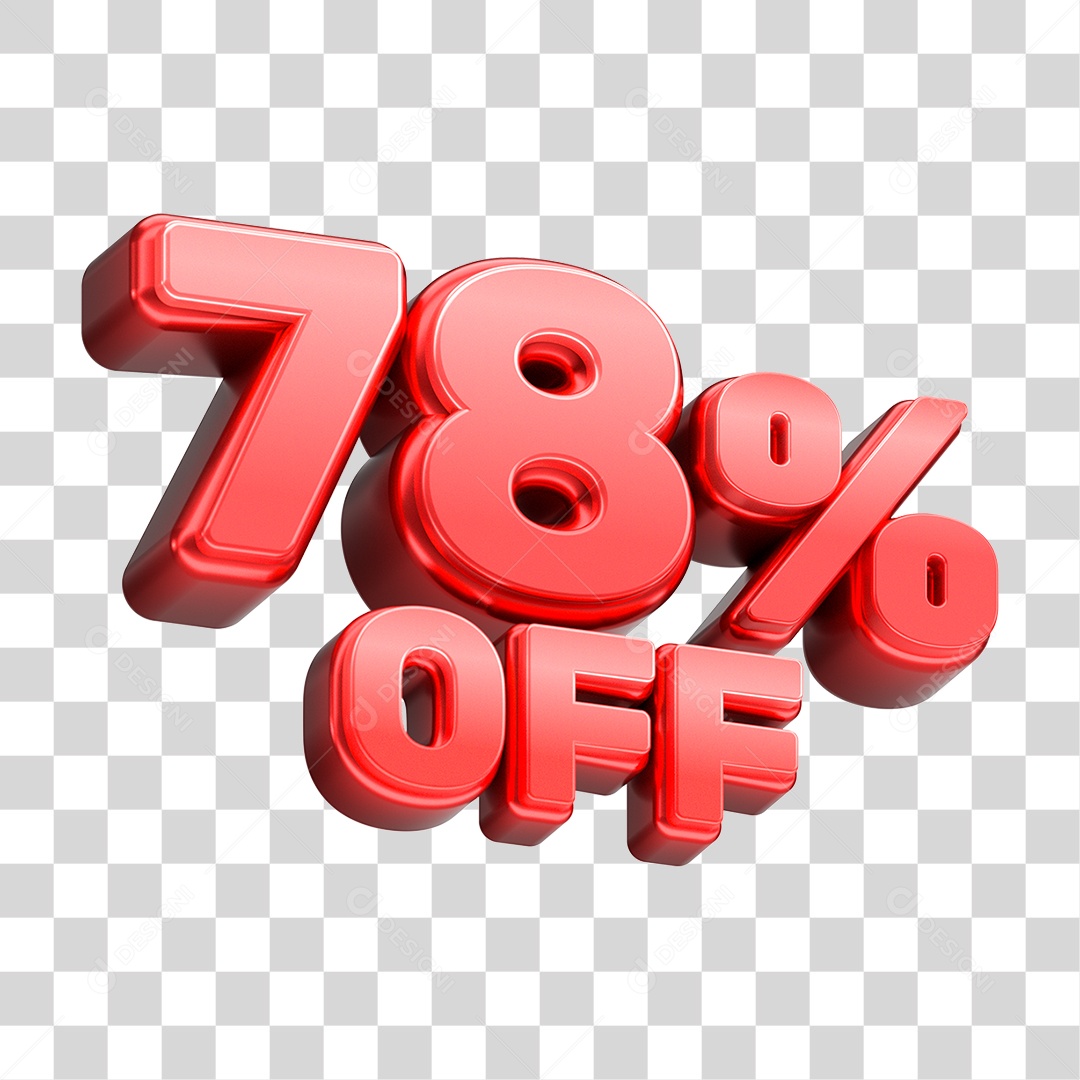 Número 3D 78% OFF Vermelho Elemento Para Composição PNG Transparente