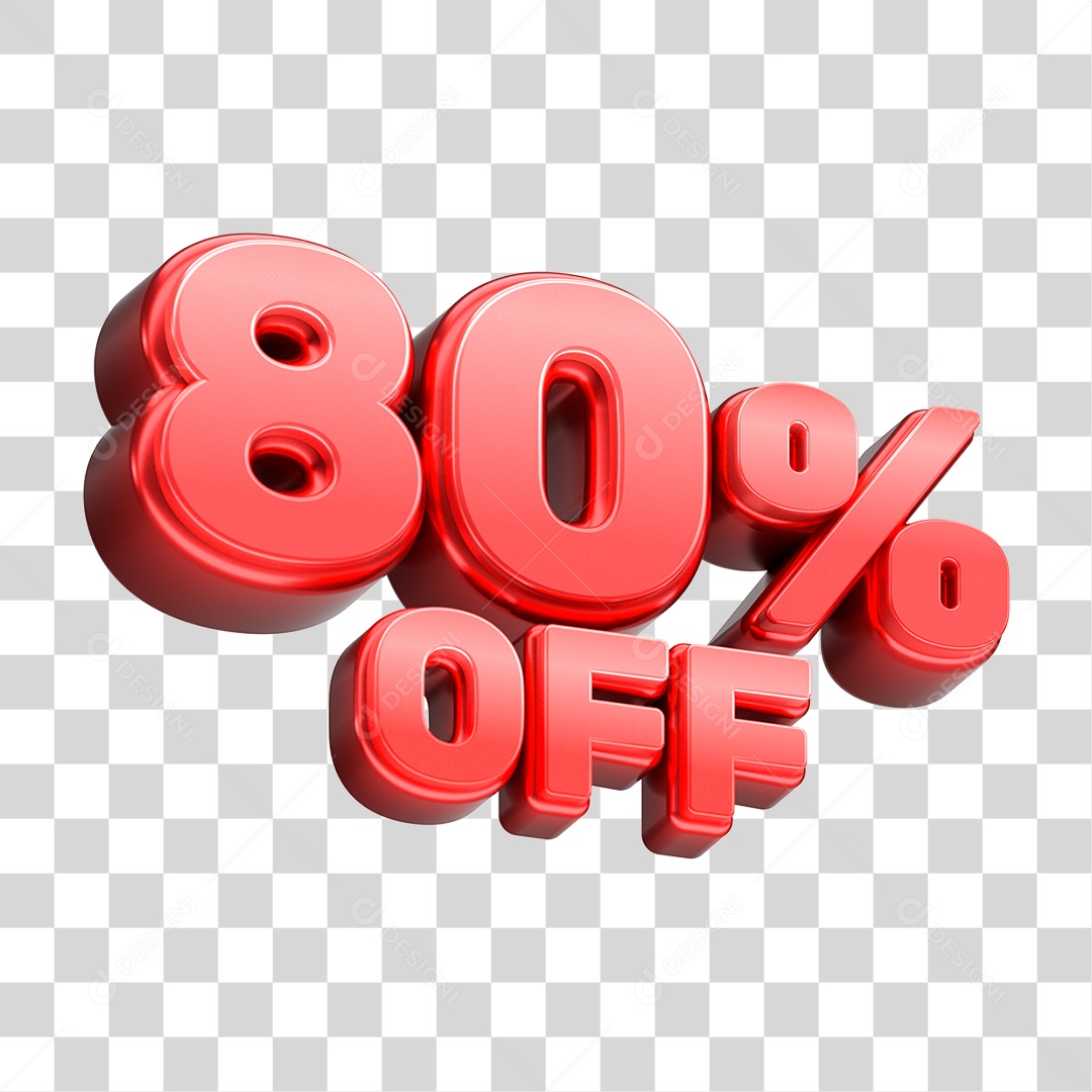 Número 3D 80% OFF Vermelho Elemento Para Composição PNG Transparente