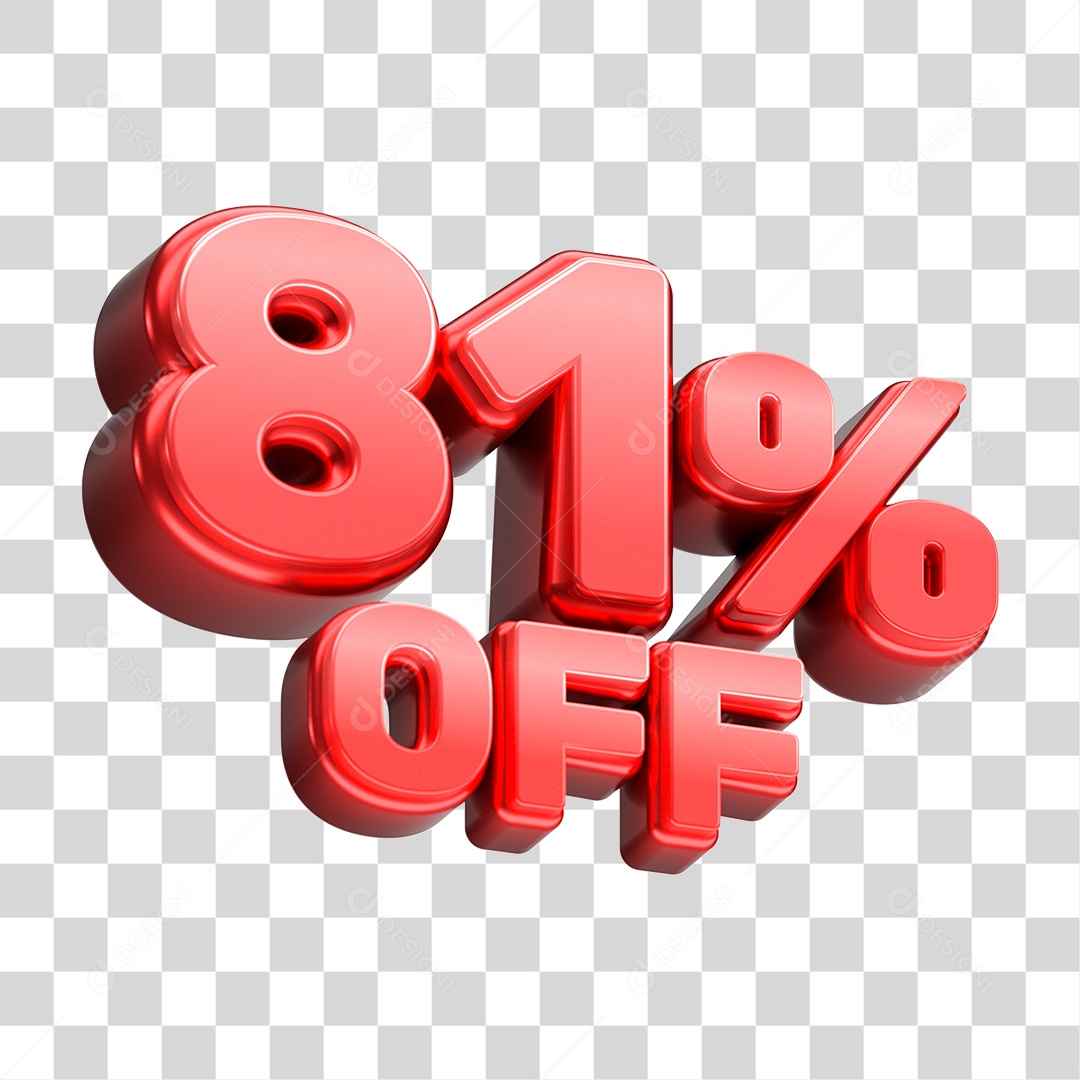 Número 3D 81% OFF Vermelho Elemento Para Composição PNG Transparente