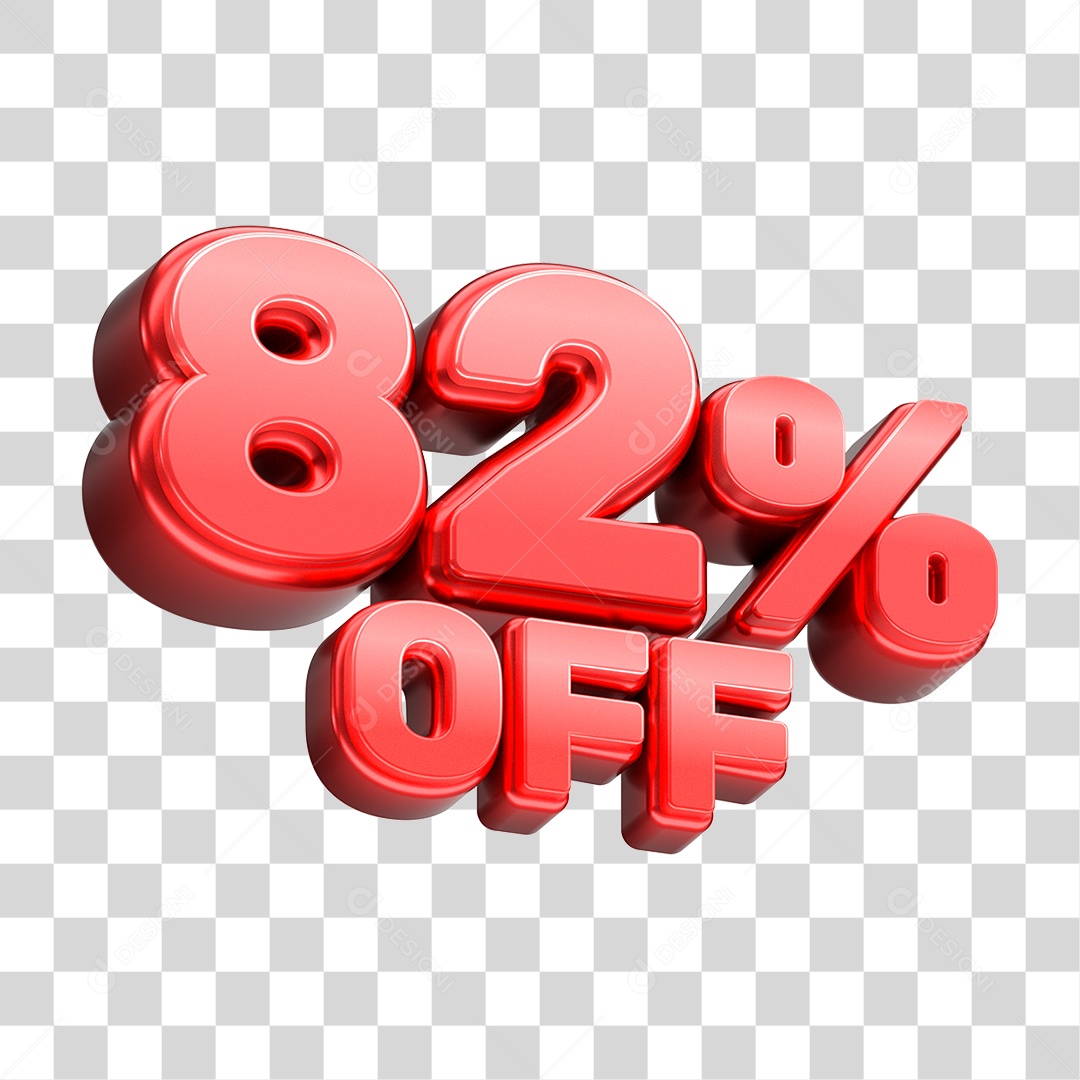 Número 3D 82% OFF Vermelho Elemento Para Composição PNG Transparente