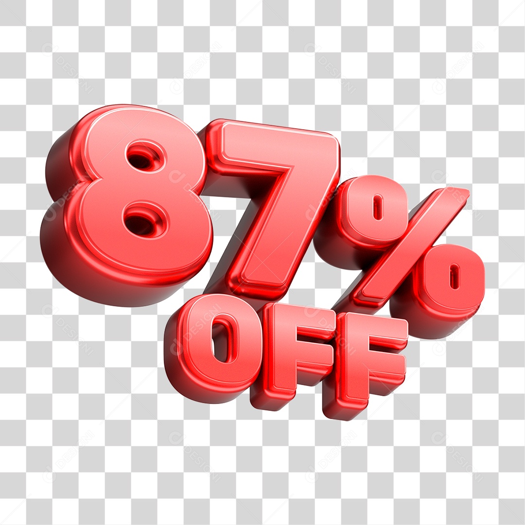 Número 3D 87% OFF Vermelho Elemento Para Composição PNG Transparente