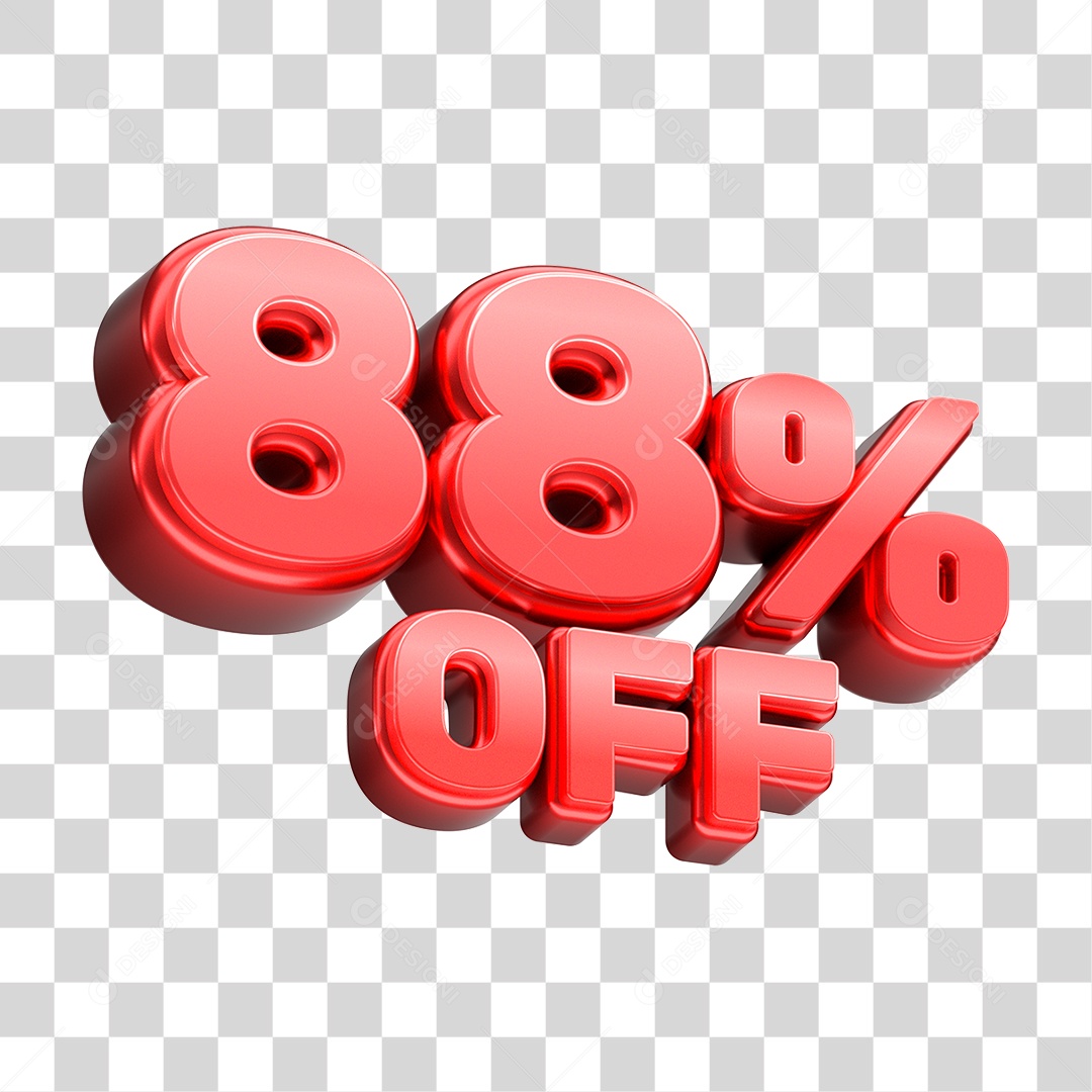 Número 3D 88% OFF Vermelho Elemento Para Composição PNG Transparente