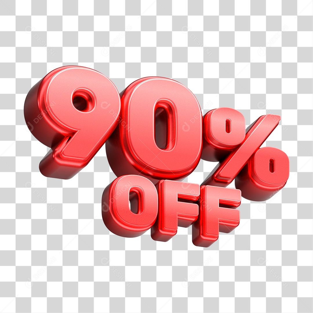 Número 3D 90% OFF Vermelho Elemento Para Composição PNG Transparente