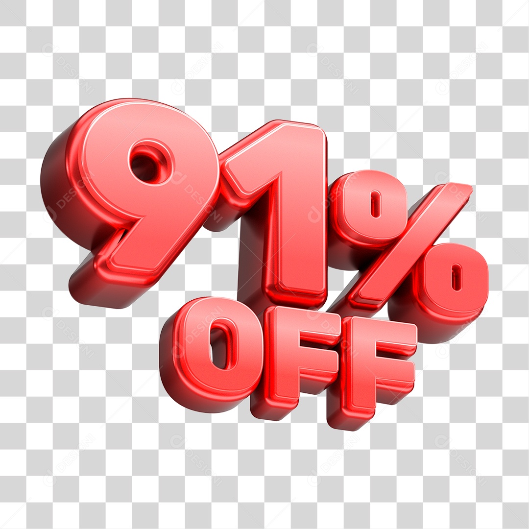 Número 3D 91% OFF Vermelho Elemento Para Composição PNG Transparente