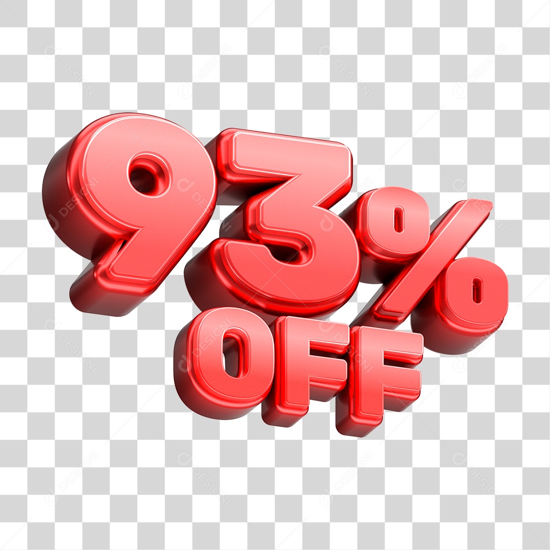 Número 3D 93% OFF Vermelho Elemento Para Composição PNG Transparente