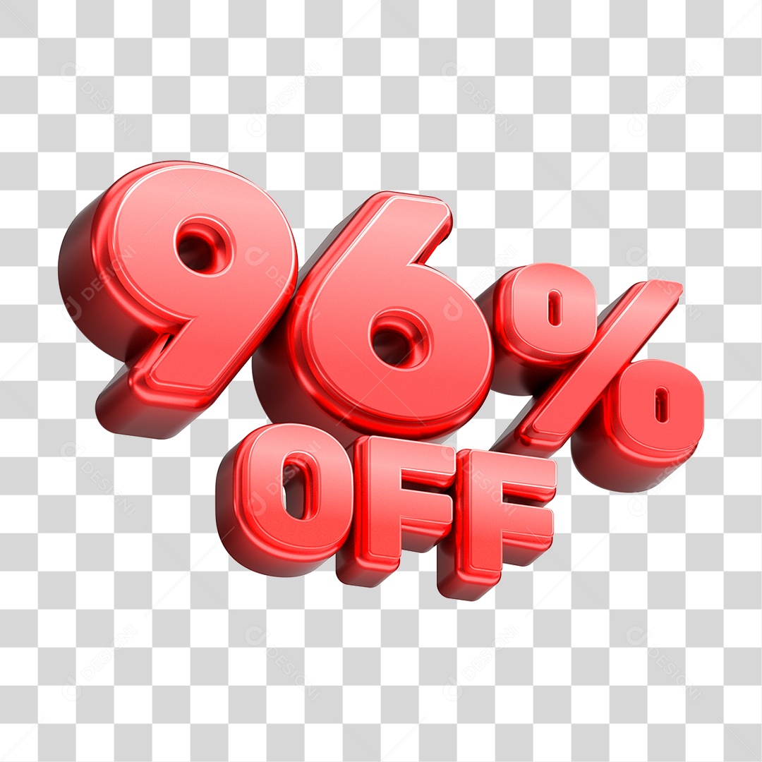 Número 3D 96% OFF Vermelho Elemento Para Composição PNG Transparente