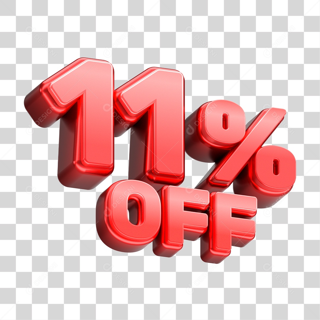 Número 3D 11% OFF Vermelho Elemento Para Composição PNG Transparente