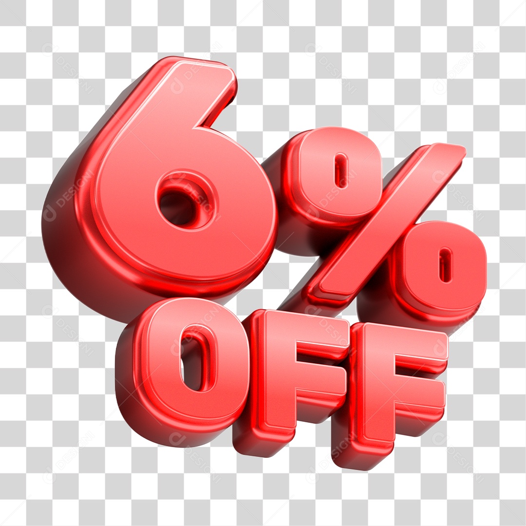 Número 3D 6% OFF Vermelho Elemento Para Composição PNG Transparente