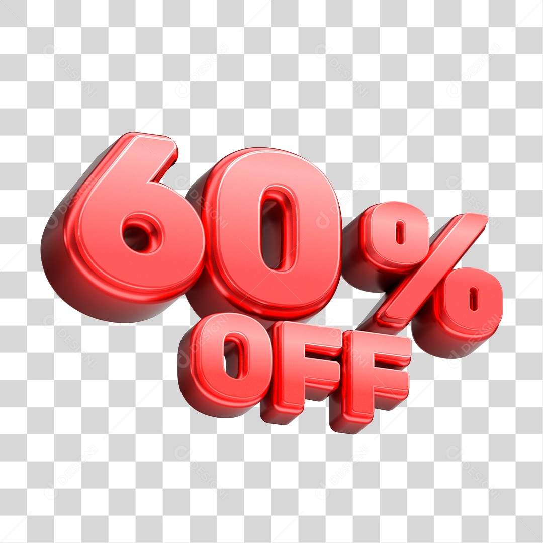 Número 3D 60% OFF Vermelho Elemento Para Composição PNG Transparente