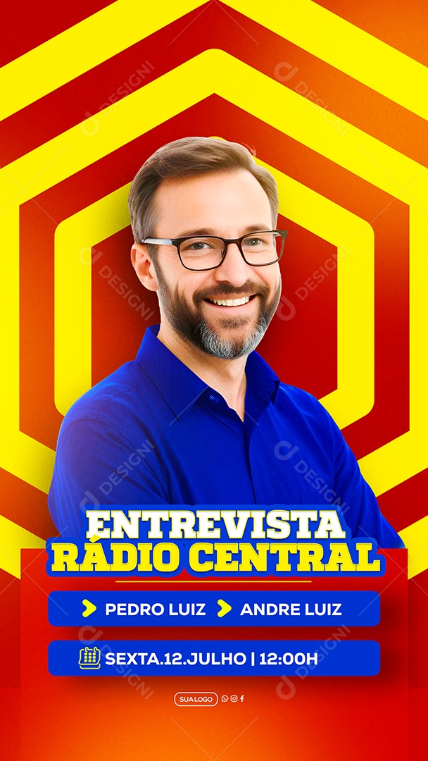 Story Entrevista Rádio Central Pedro Luiz Social Media PSD Editável