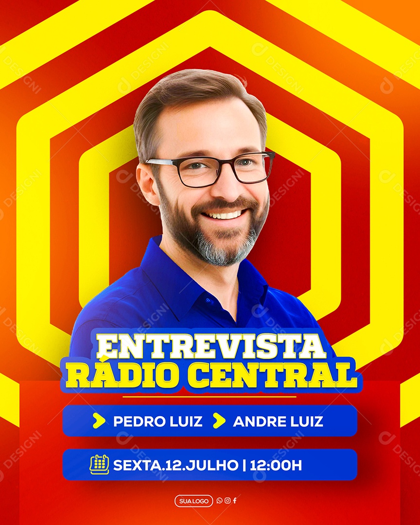Entrevista Rádio Central Pedro Luiz Social Media PSD Editável