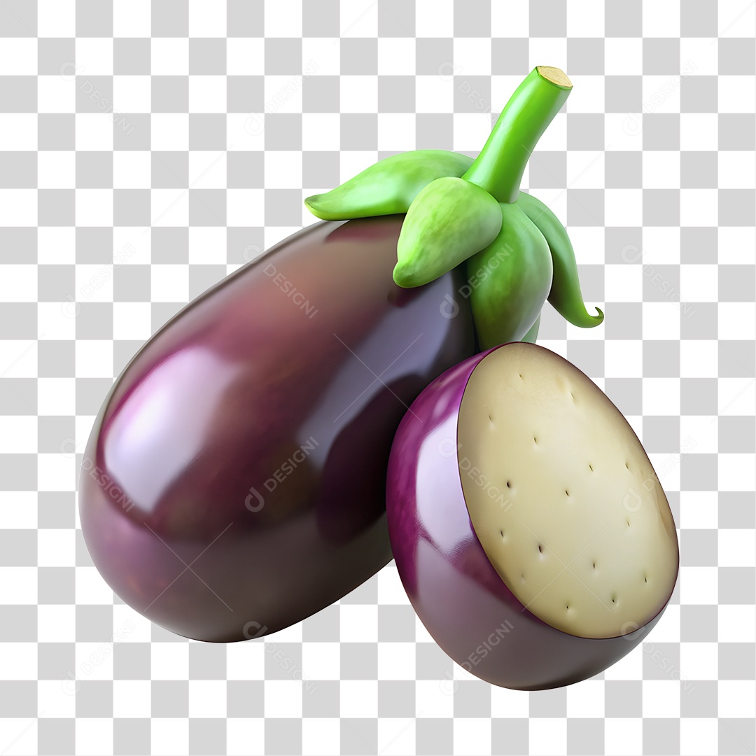 Elemento 3D Berinjela Fatiada PNG Transparente