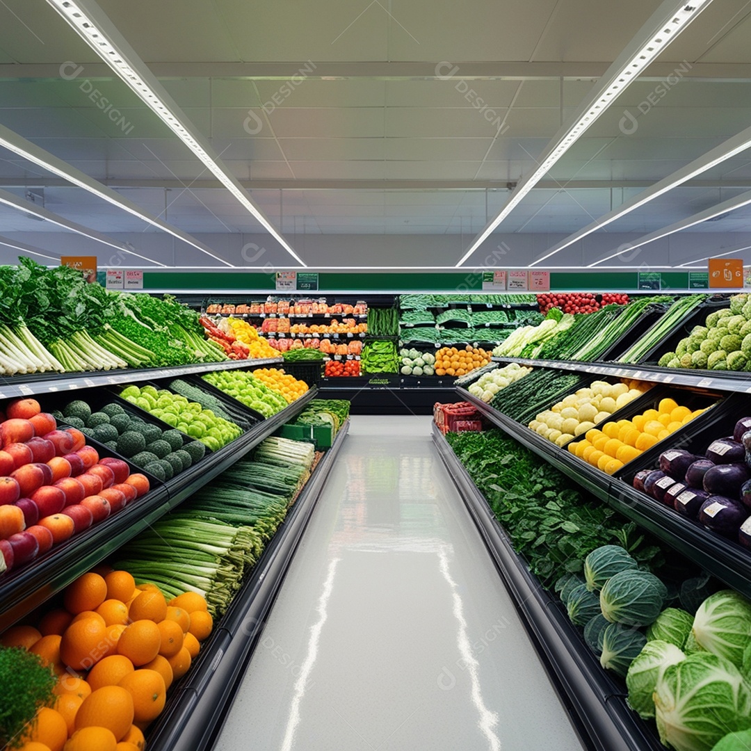 Corredor com prateleiras de um supermecado