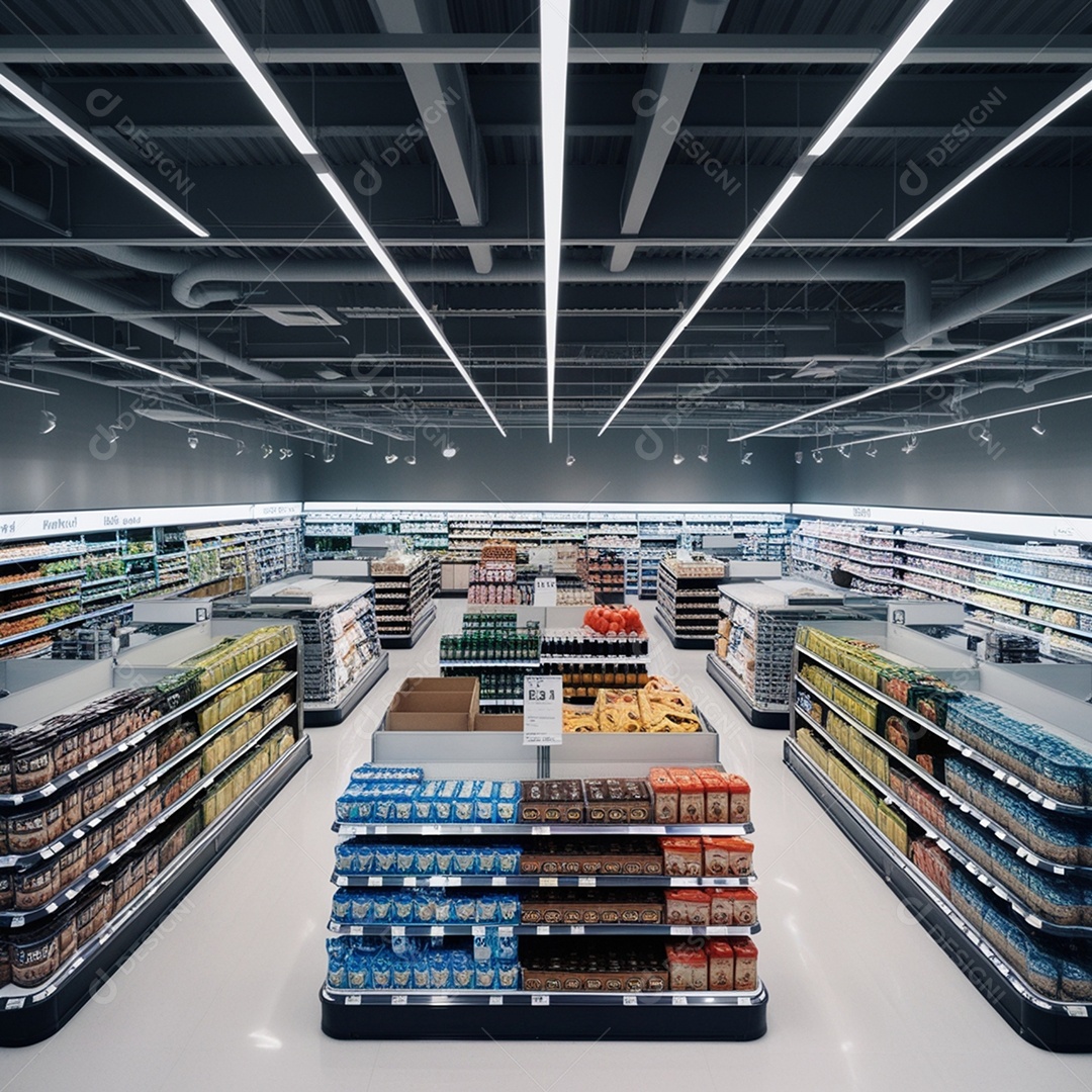 Prateleiras bem organizadas de uma mercearia