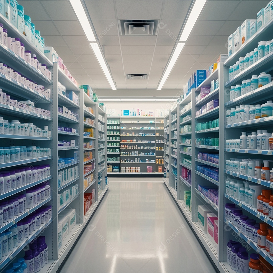 Prateleiras bem organizada de uma farmácia