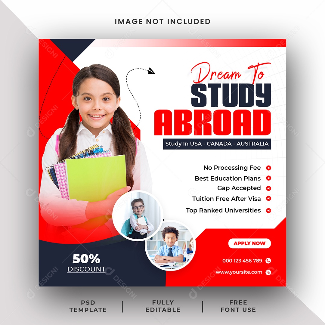 Sonhe Em Estudar No Exterior  Social Media PSD Editável