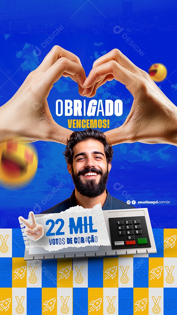 Story Política Obrigado Vencemos 22 Mil Votos de Coração Social Media PSD Editável