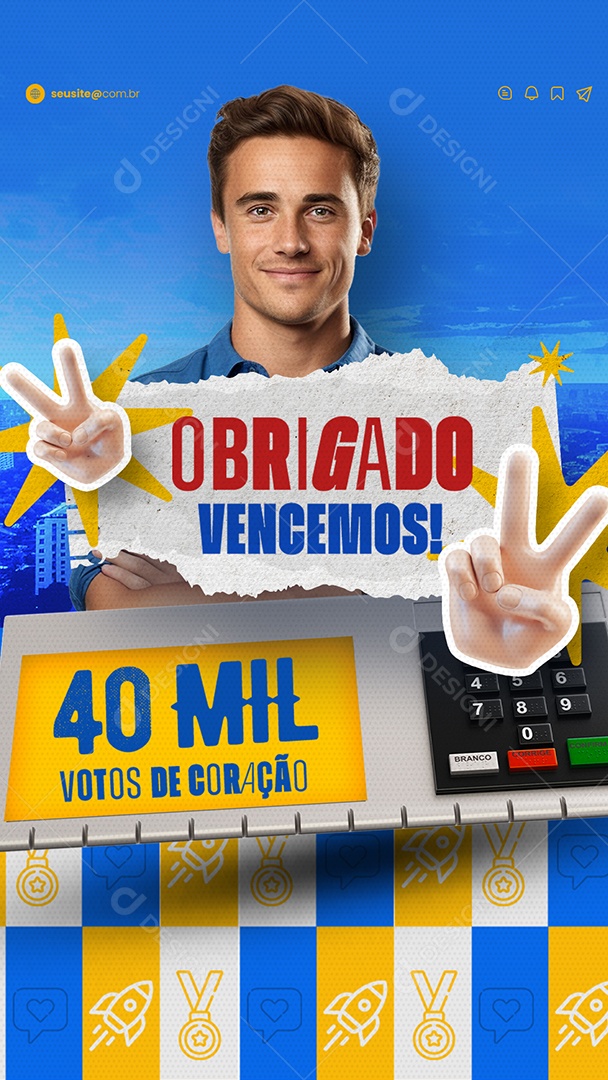 Story Política Obrigado Vencemos 40 MIl Votos de Coração Social Media PSD Editável