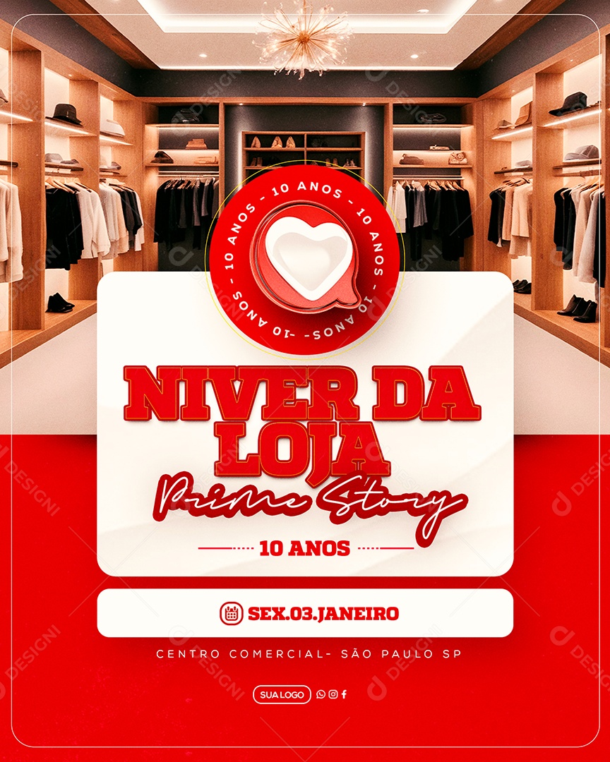 Aniversário da Loja Prime 10 Anos Social Media PSD Editável