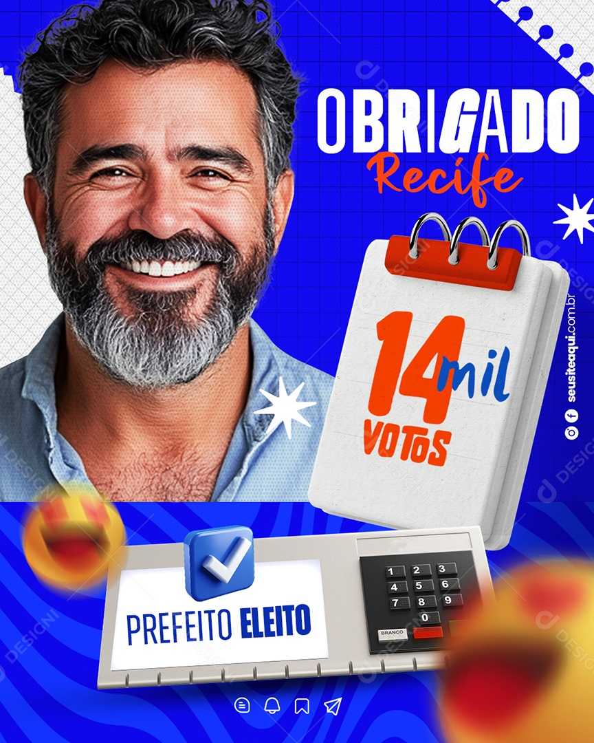 Política Obrigado Recife Prefeito Eleito Social Media PSD Editável