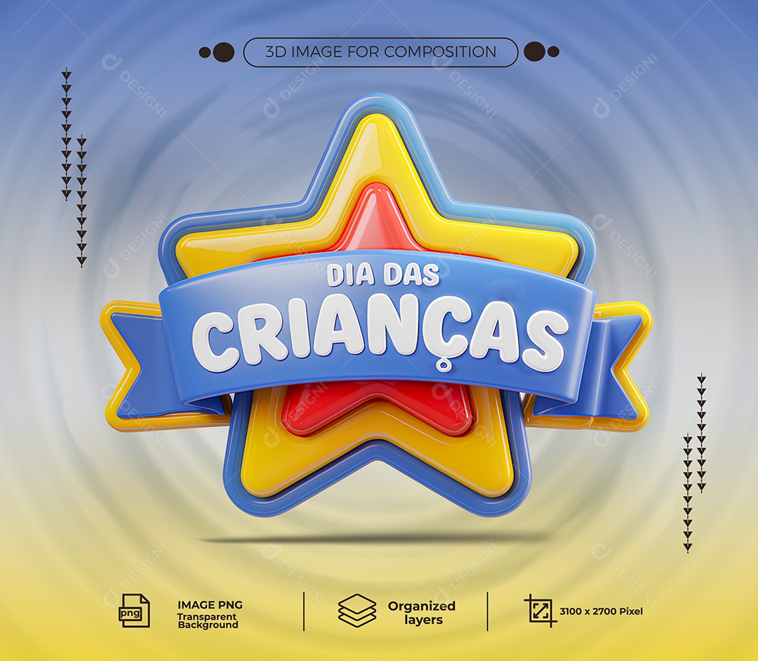 Dia das Crianças Selo 3D para Composição PSD