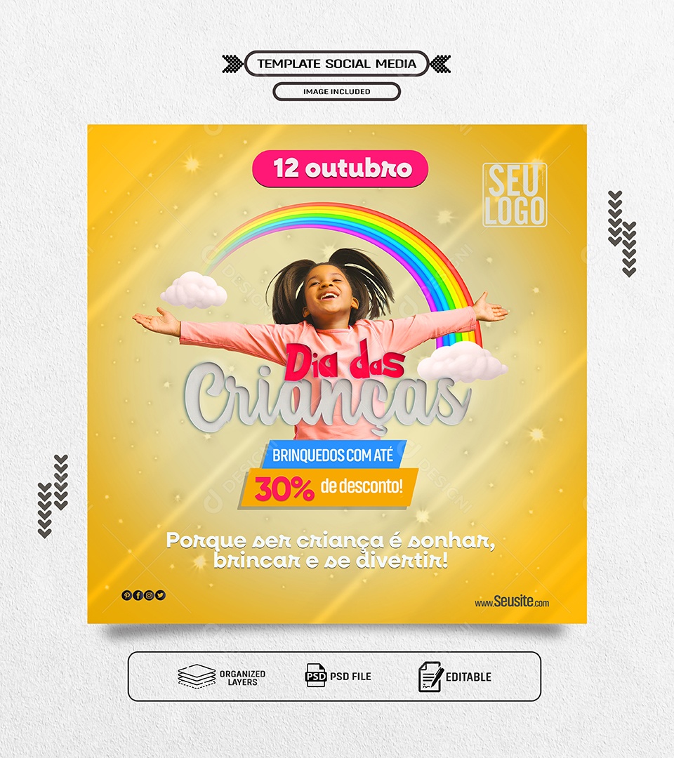 Dia das Crianças 12 de Outubro ser Criança é Sonhar Brincar e se Divertir Social Media PSD Editável