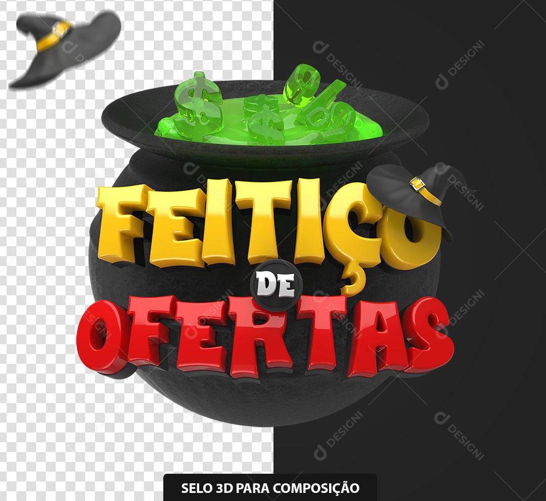 Selo 3D Feitiço de Ofertas Amarelo e Vermelho para Composição PSD