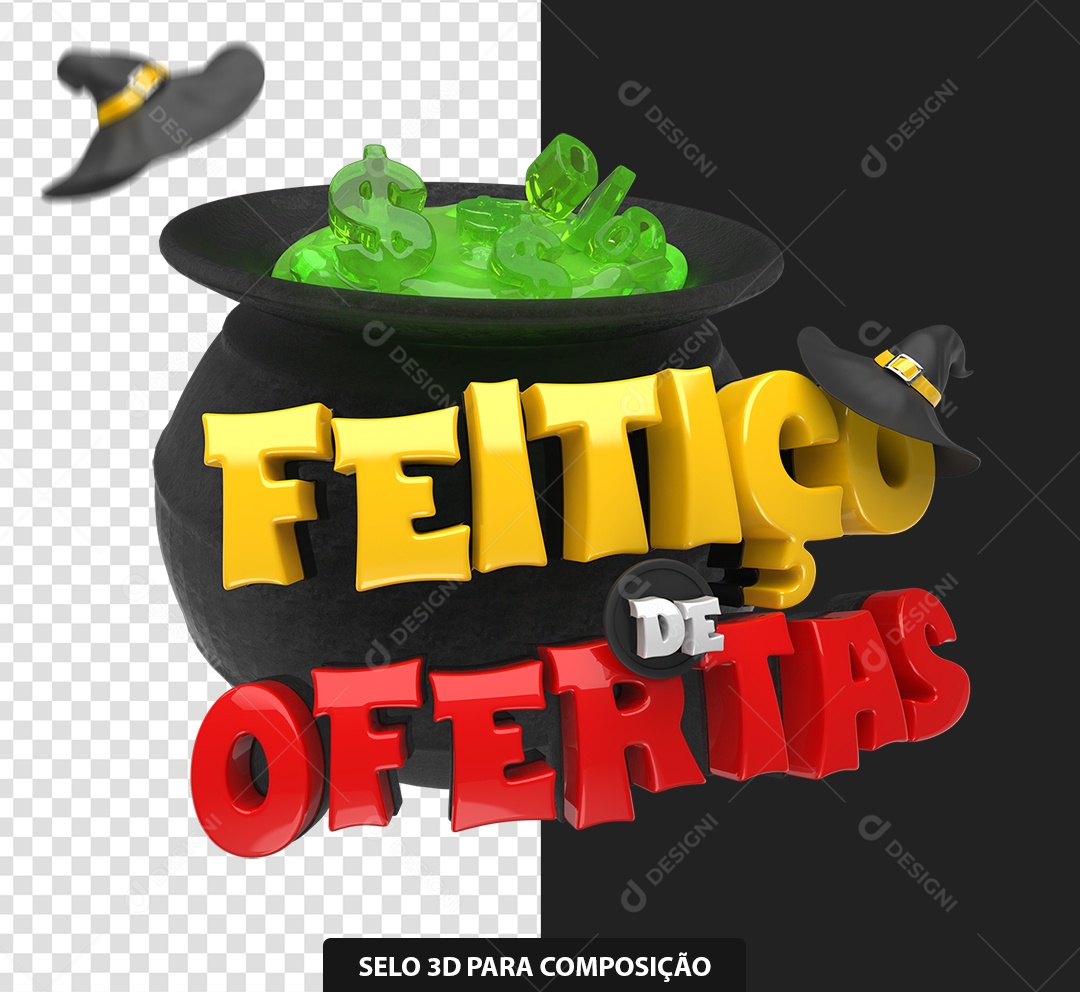 Feitiço de Ofertas Selo 3D Amarelo e Vermelho para Composição PSD