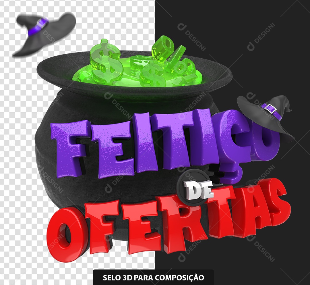 Feitiço de Ofertas Selo 3D Roxo e Vermelho para Composição PSD