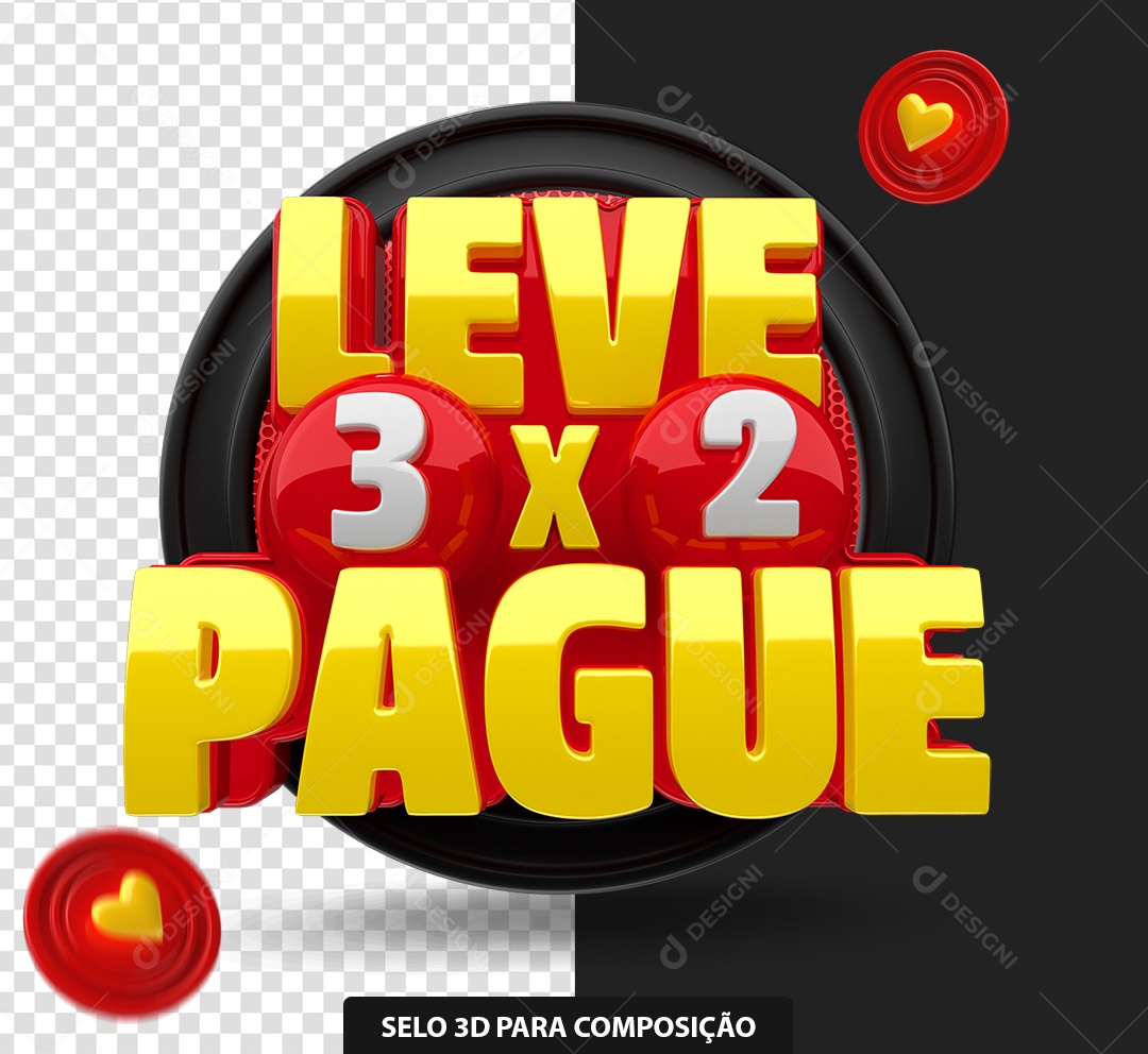 Leve Mais Pague Menos Selo 3D Preto Vermelho e Amarelo para Composição PSD