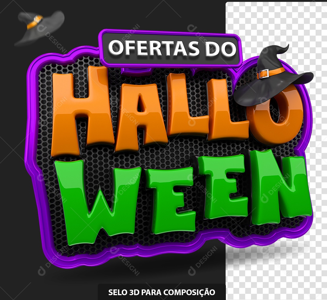 Ofertas do Halloween Selo 3D Laranja e Verde para Composição PSD