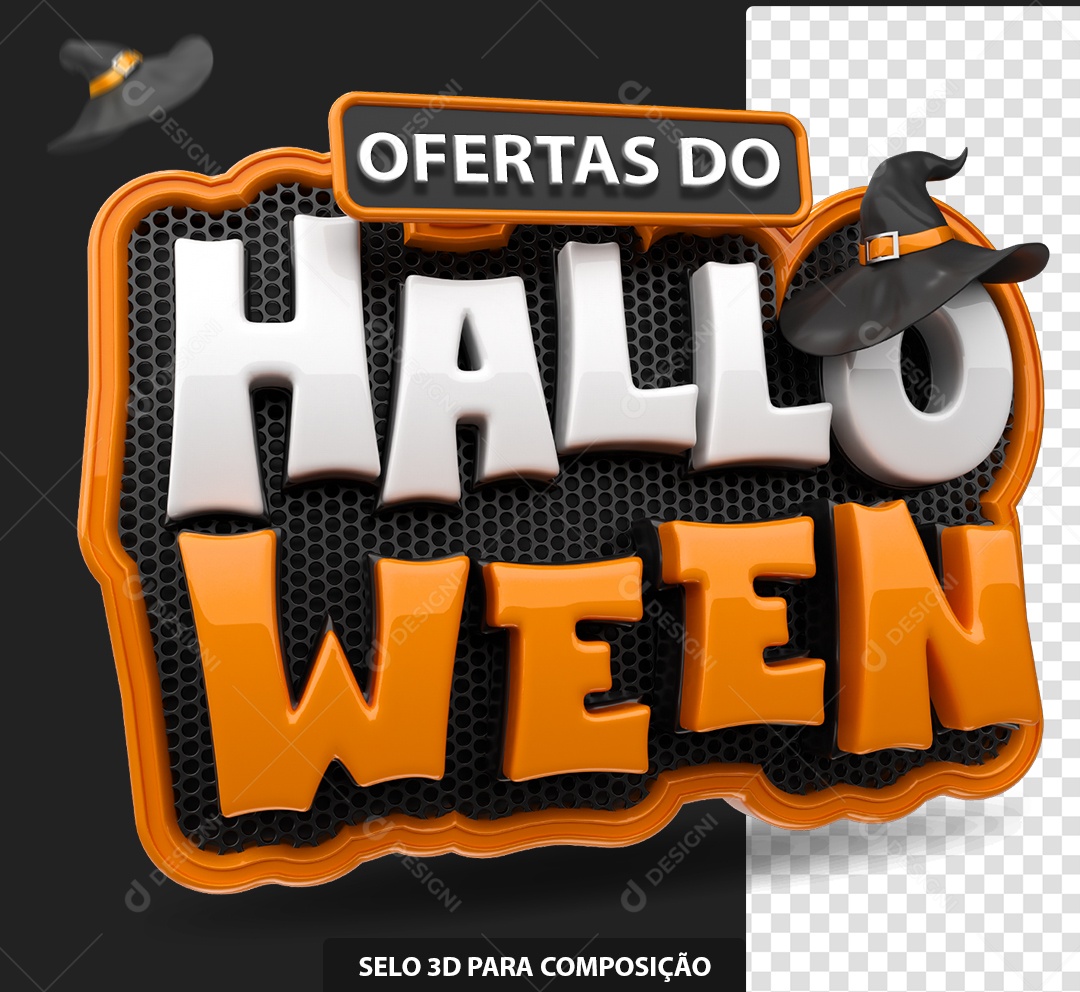 Selo 3D Ofertas do Halloween Laranja e Branco para Composição PSD