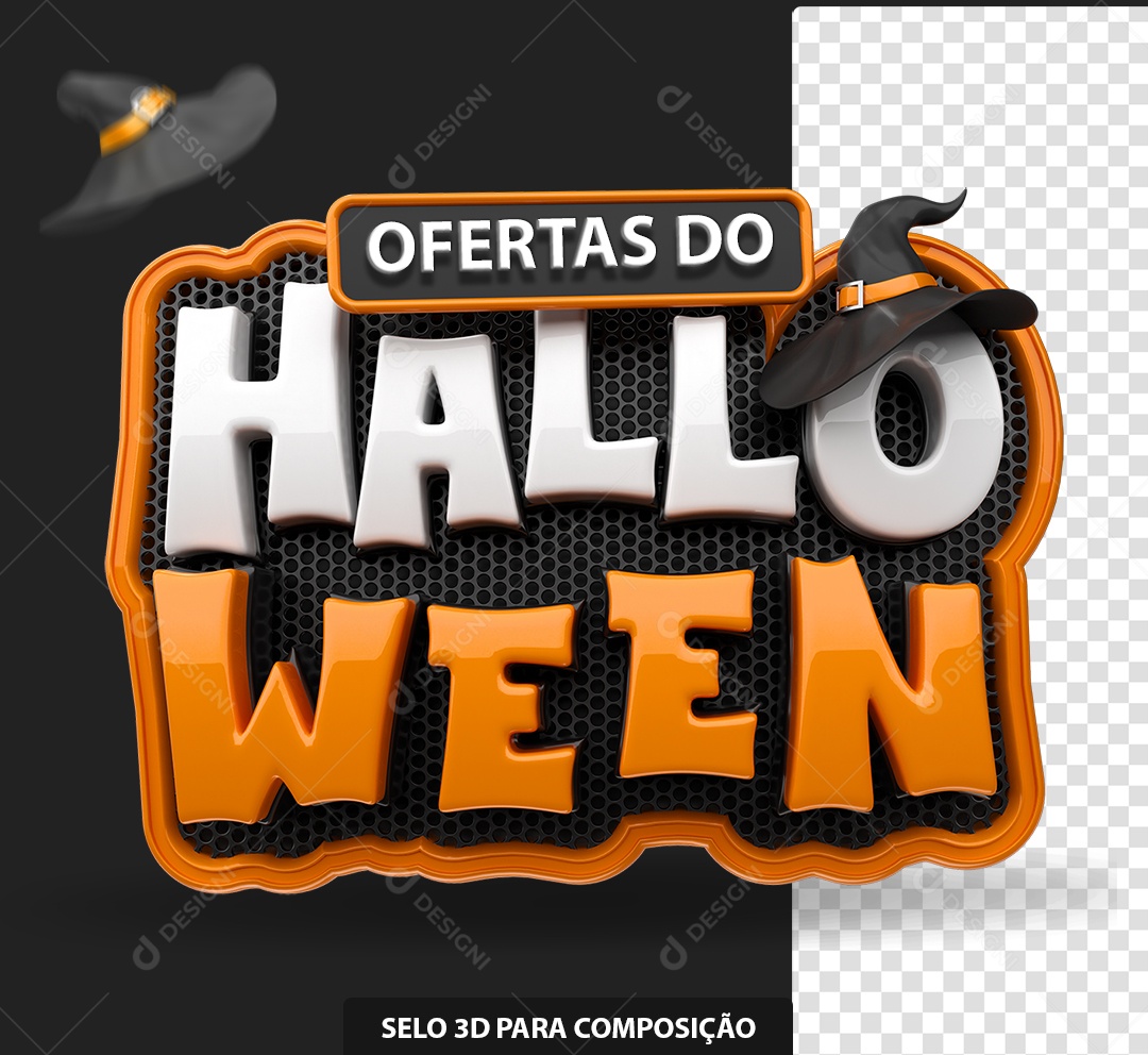 Ofertas do Halloween Selo 3D Laranja e Branco para Composição PSD