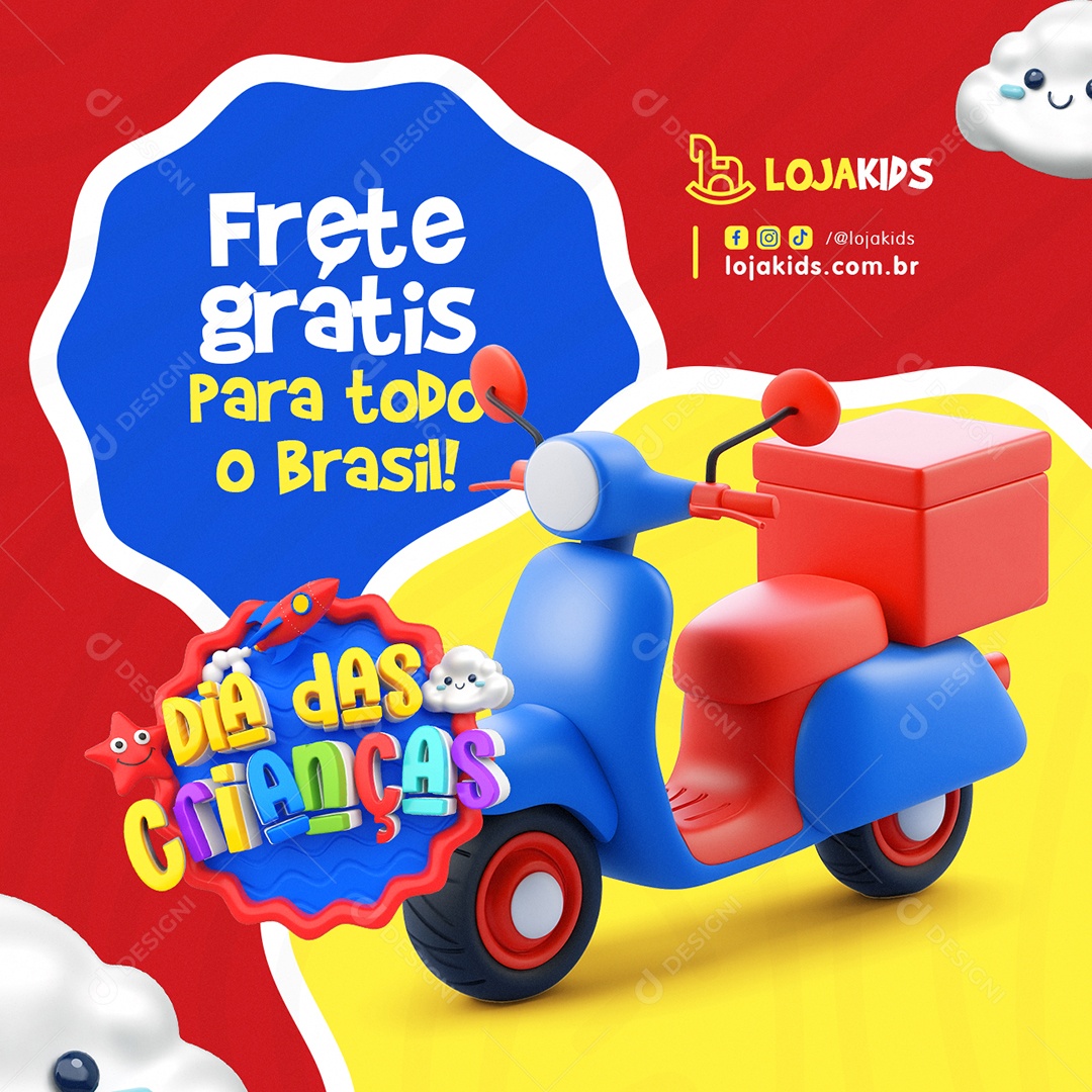 Loja de Brinquedos Dia dsa Crianças Frete Grátis Social Media PSD Editável