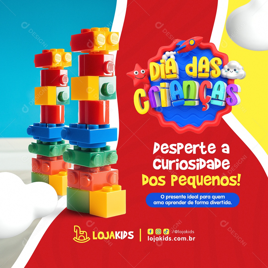 Loja de Brinquedos Dia das Crianças Desperte a Curiosidade Social Media PSD Editável