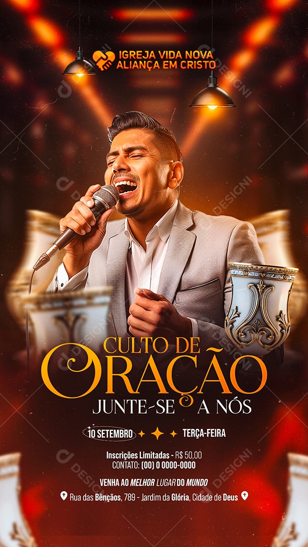 Story Flyer Gospel Culto de Oração Social Media PSD Editável