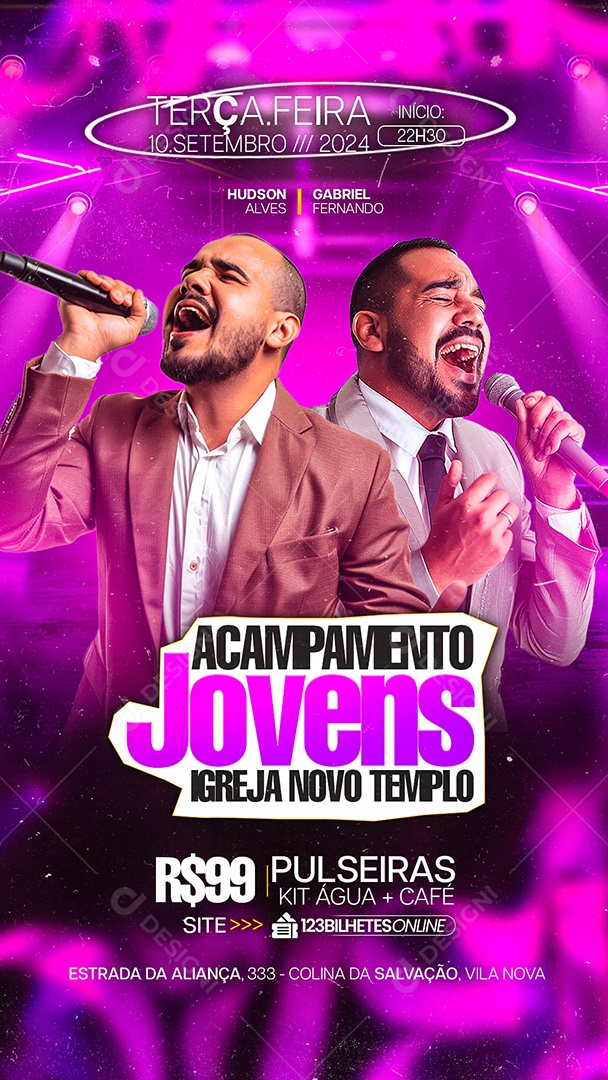 Story Flyer Gospel Acampamento Jovens Igreja Novo Tempo Social Media PSD Editável