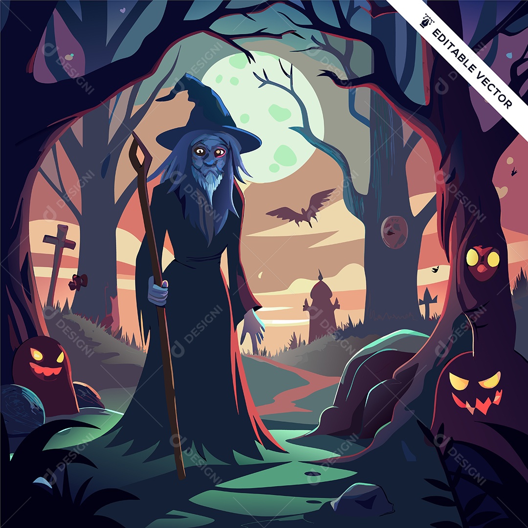 Bruxa Personagem do Halloween Ilustração Vetor EPS
