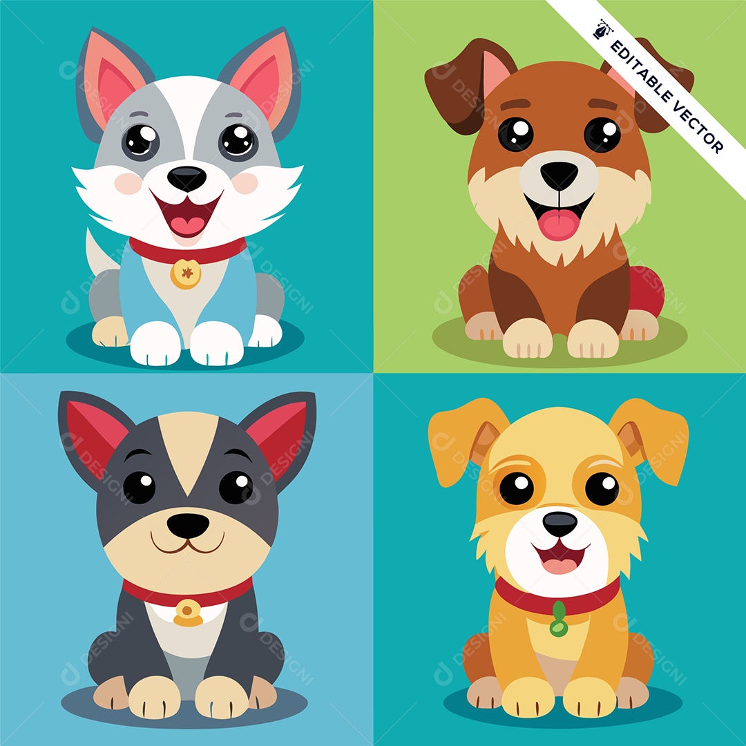 Conjunto de Cachorro Ilustração Vetor EPS