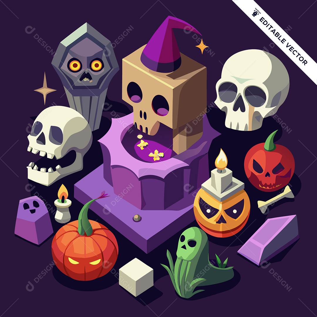 Coleção de Elementos do Halloween Ilustração Vetor EPS