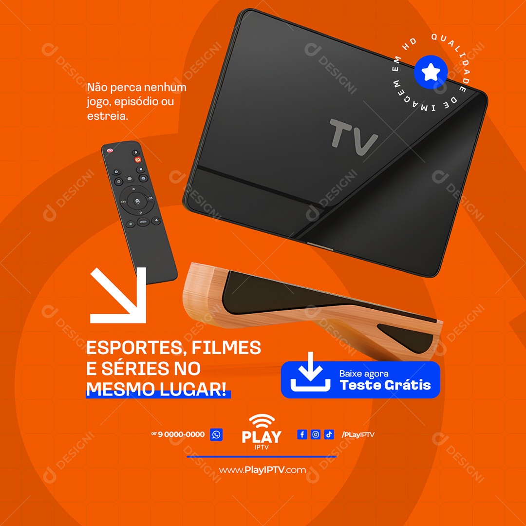 IPTV Esportes Filmes e Séries no Mesmo Lugar Social Media PSD Editável